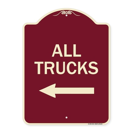 Signmission Driveway All Trucks W/ Left Arrow Heavy-Gauge Aluminum Architectural Sign, 24" x 18", BU-1824-24130 A-DES-BU-1824-24130